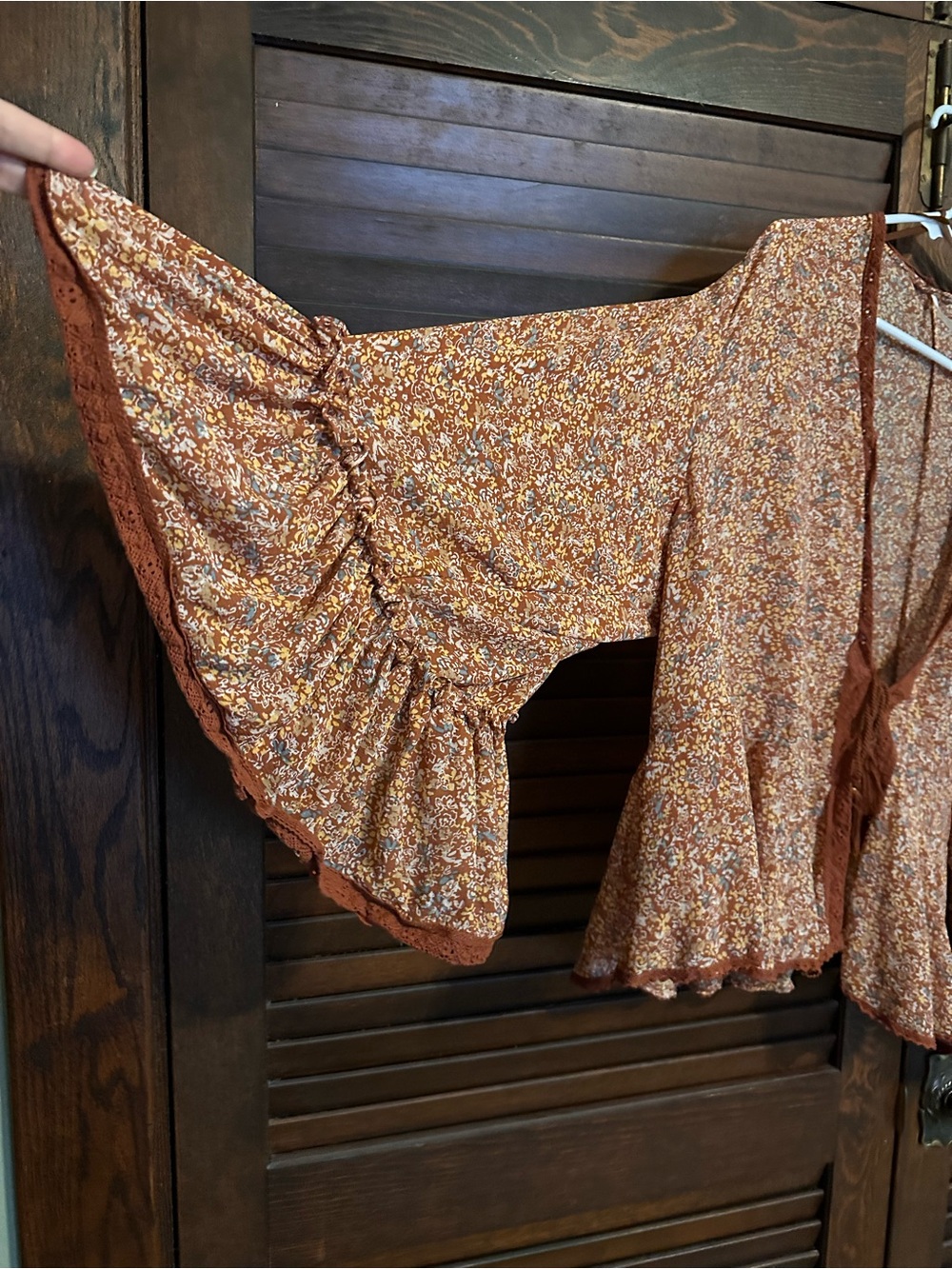 Free People Lola Kimono Bell Sleeves Tie Front Tassels Lace Trim Floral - Picture 4 of 11